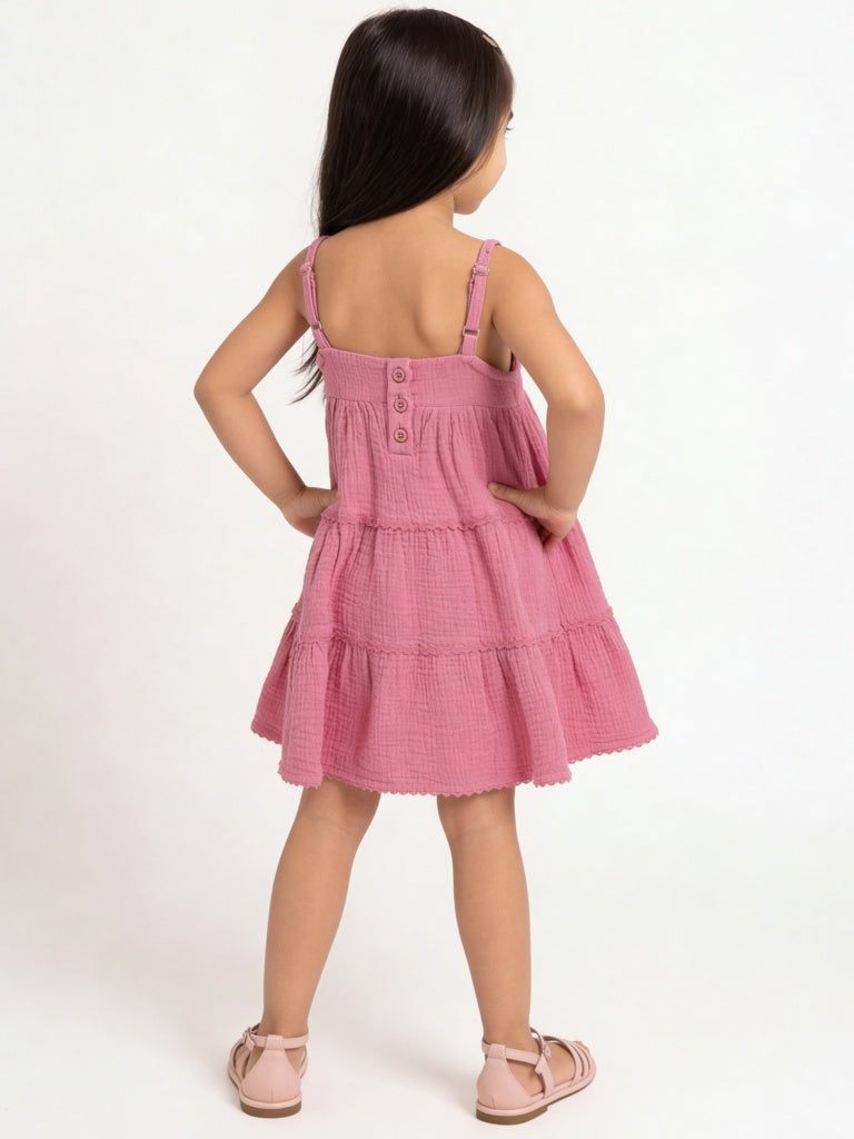 HOP Kids Girls Fuchsia Cotton Tiered Dress
