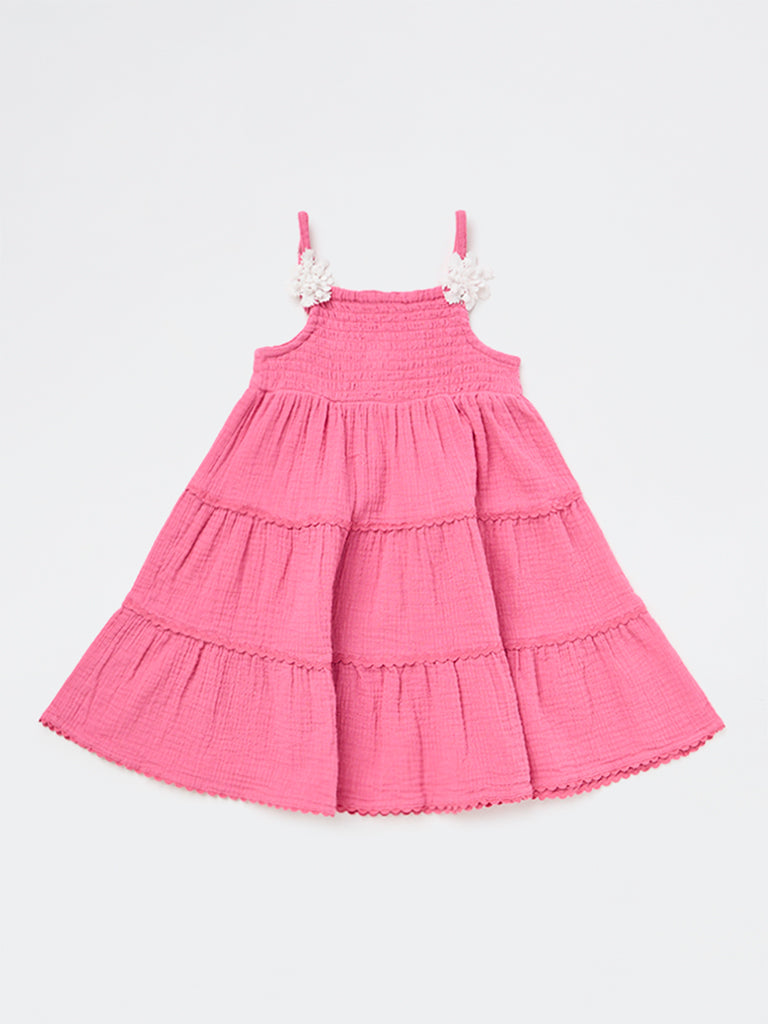 HOP Kids Girls Fuchsia Cotton Tiered Dress