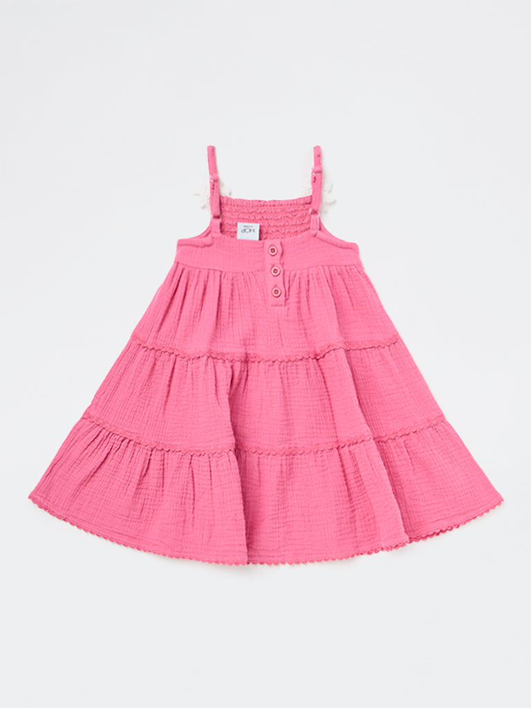 HOP Kids Girls Fuchsia Cotton Tiered Dress