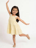 HOP Kids Girls Light Yellow Cotton Tiered Dress