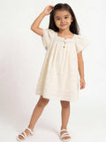 HOP Kids Girls Light Yellow Schiffli Design A-Line Dress