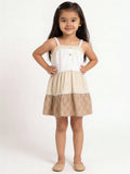 HOP Kids Girls Brown Schiffli Detailed Cotton Tiered Dress