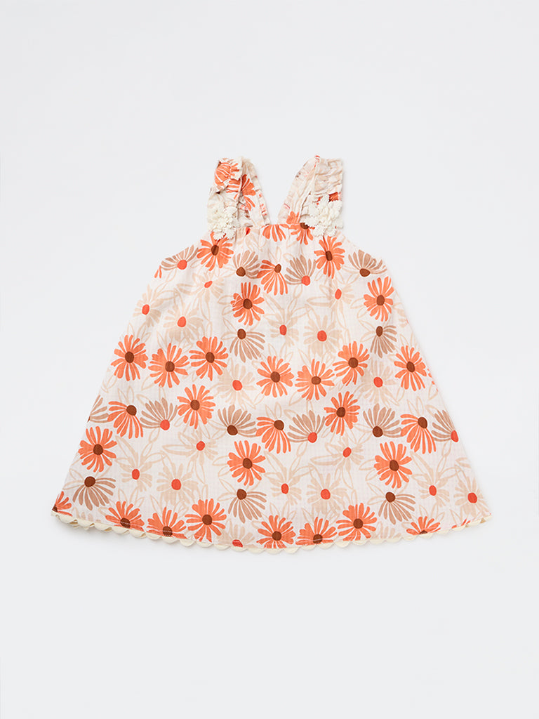 HOP Kids Girls Multicolour Floral A-Line Cotton Dress