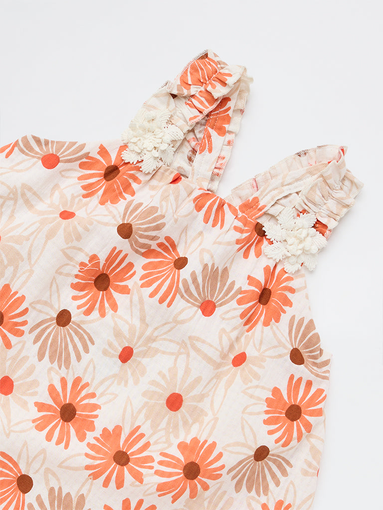 HOP Kids Girls Multicolour Floral A-Line Cotton Dress