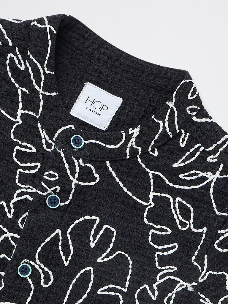 HOP Kids Boys Black Embroidered Cotton Shirt