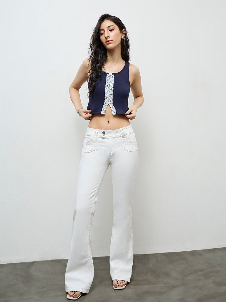 Nuon Off-White Mid-Rise Flared Jeans