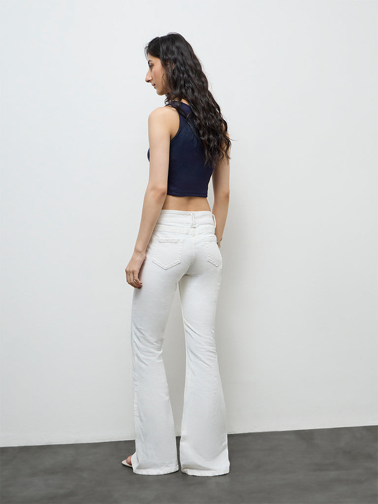Nuon Off-White Mid-Rise Flared Jeans