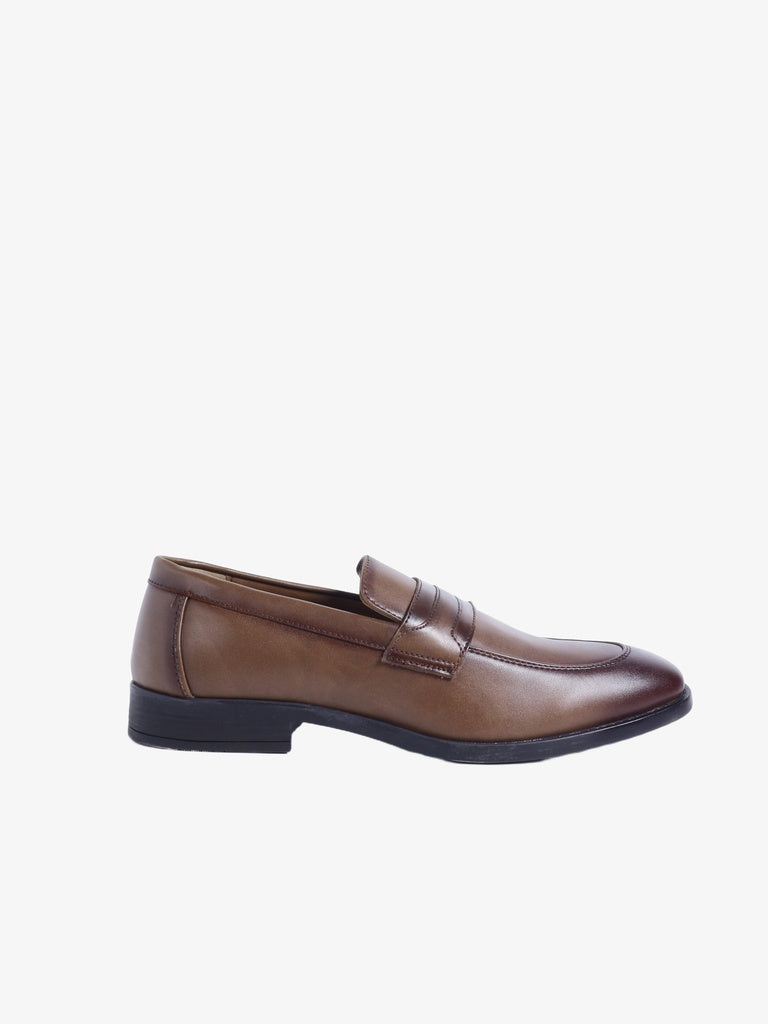 SOLEPLAY Brown Textured Slip-On Loafers