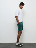 WES Lounge Teal Textured Relaxed-Fit Mid-Rise Cotton-Blend Shorts