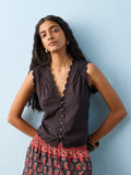 Bombay Paisley Black Solid Cotton Top