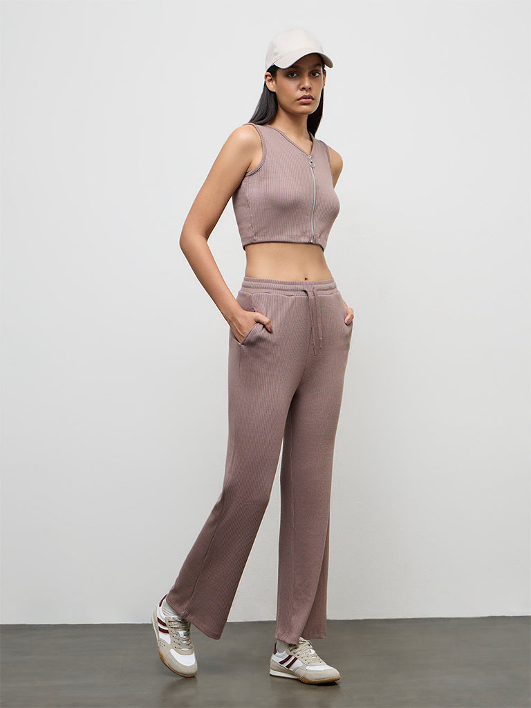Nuoflexx Dusty Mauve Ribbed Zip-Front Top