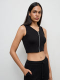 Nuoflexx Black Ribbed Zip-Front Top