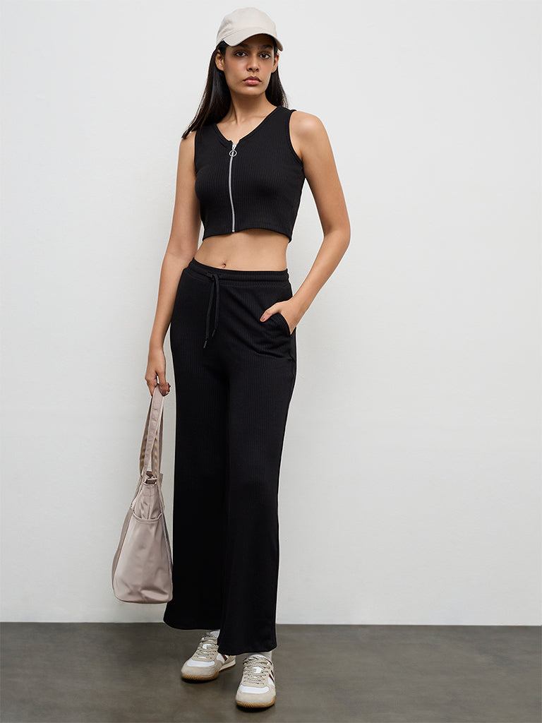 Nuoflexx Black Ribbed Zip-Front Top