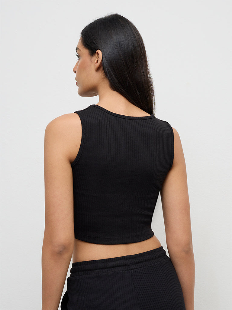 Nuoflexx Black Ribbed Zip-Front Top