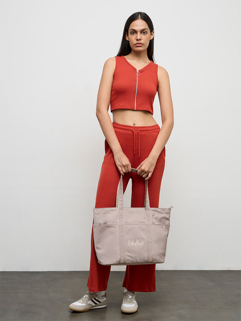 Nuoflexx Red Ribbed Zip-Front Top