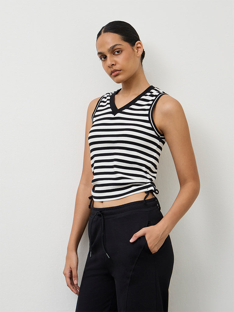 Nuoflexx Black Striped Cotton-Blend Top
