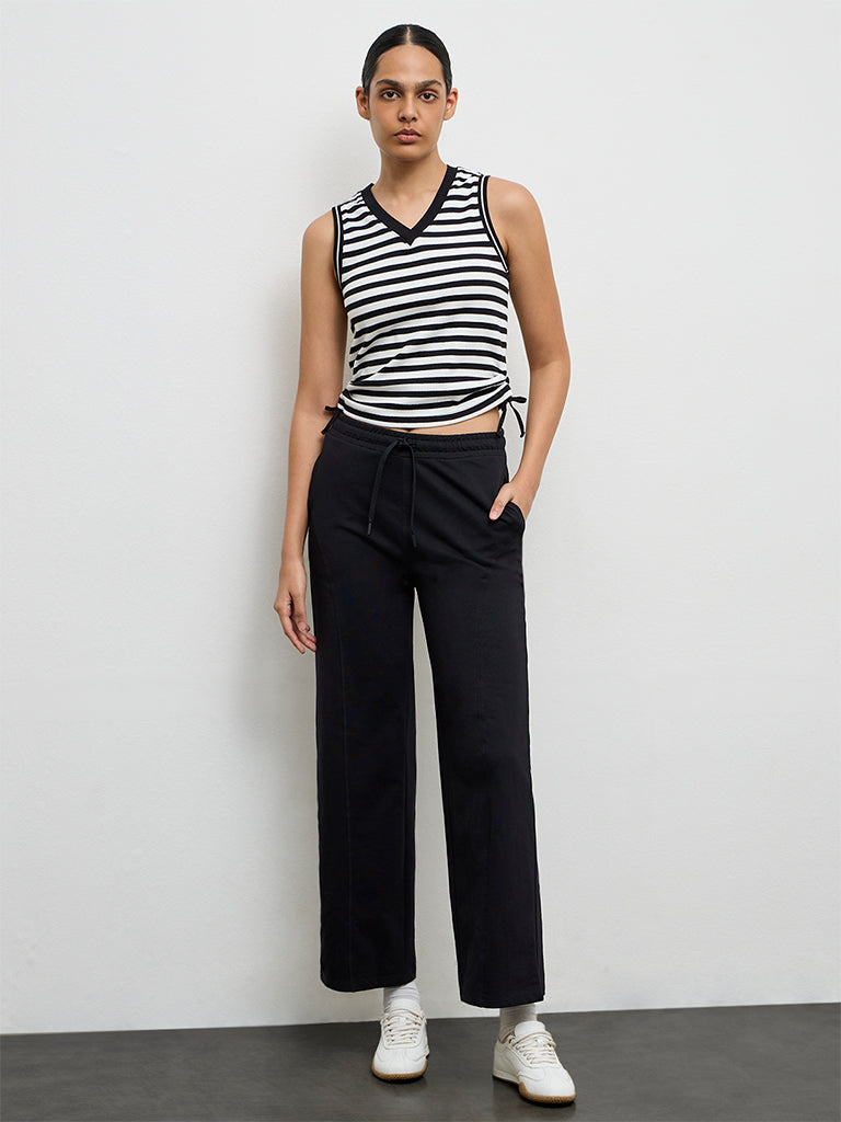 Nuoflexx Black Striped Cotton-Blend Top