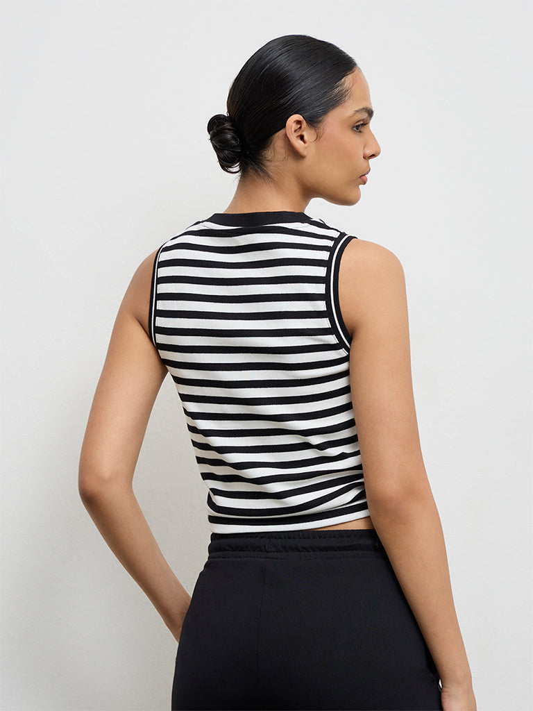 Nuoflexx Black Striped Cotton-Blend Top