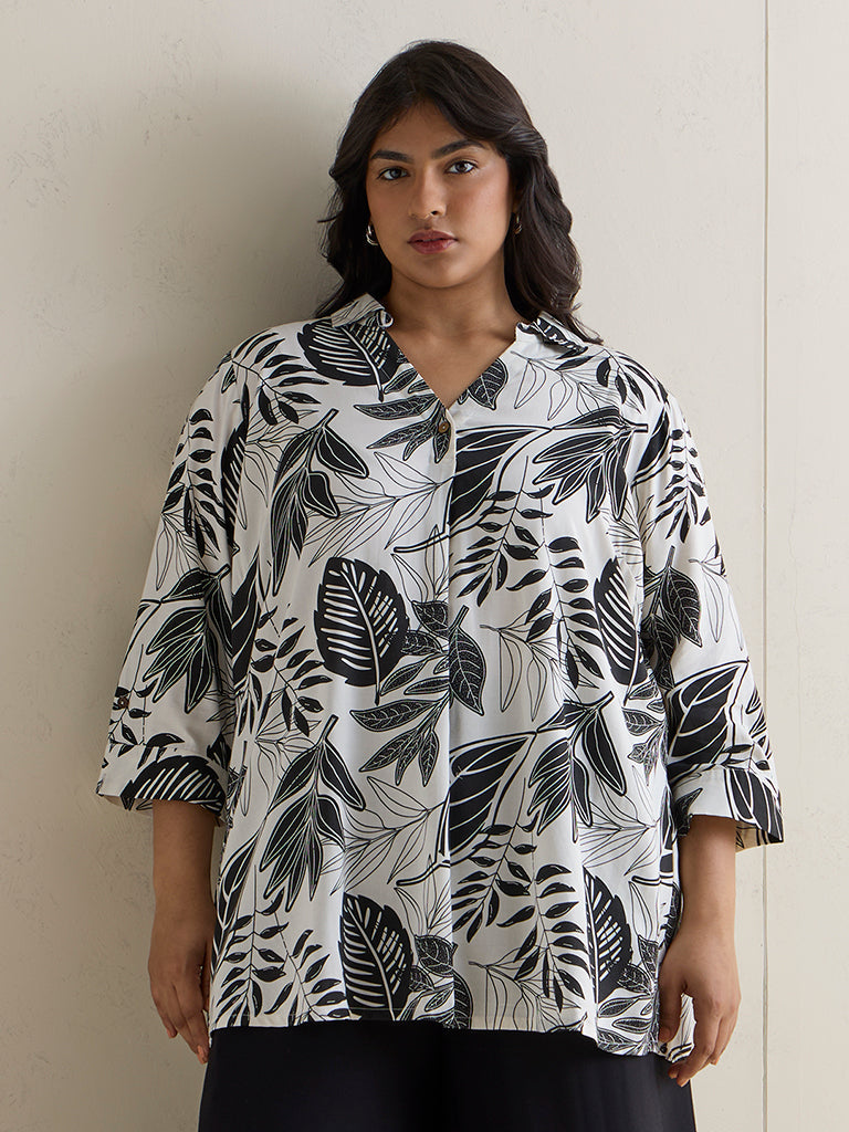 Diza White Botanical Printed Tunic