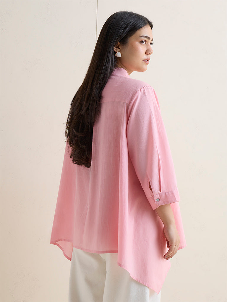 Diza Pink Floral Embroidered Cotton Tunic