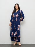 Diza Dark Blue Botanical Design A-Line Kurta