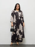 Diza Black Floral Printed A-Line Kurta
