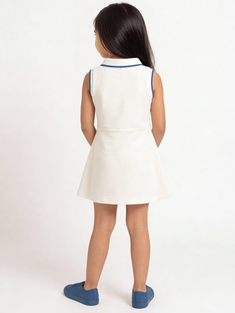 HOP Kids Girls Off-White Text-Detailed Tennis Dress