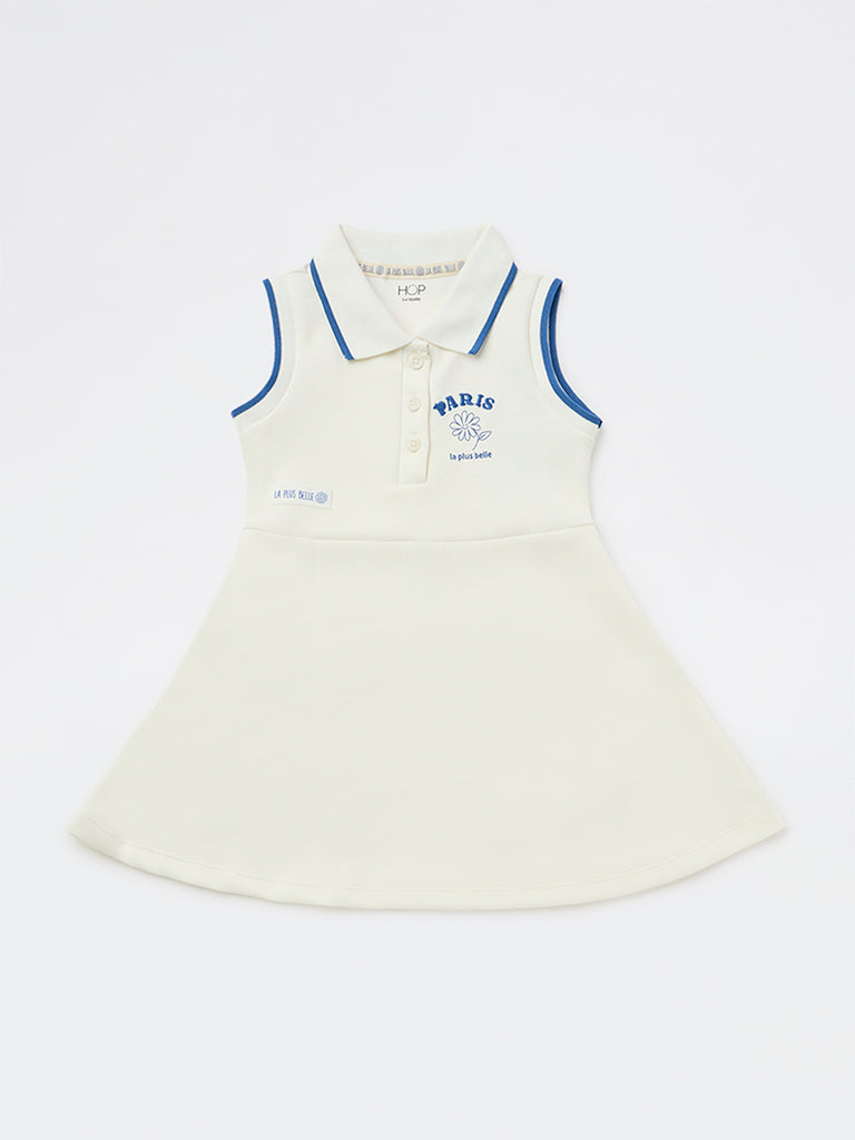 HOP Kids Girls Off-White Text-Detailed Tennis Dress