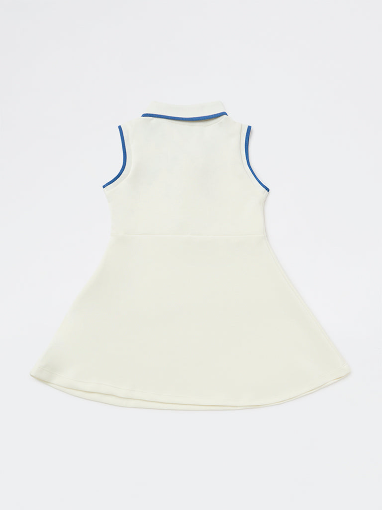 HOP Kids Girls Off-White Text-Detailed Tennis Dress