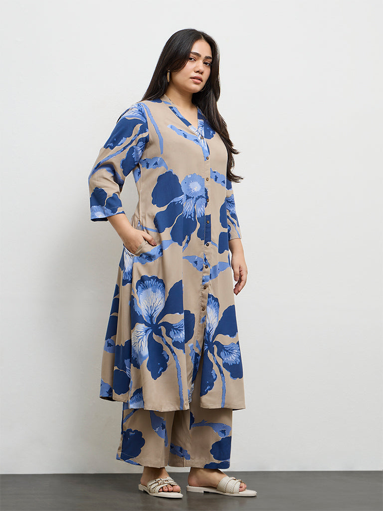 Diza Taupe Foliage Printed Palazzos