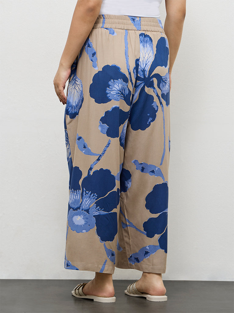 Diza Taupe Foliage Printed Palazzos