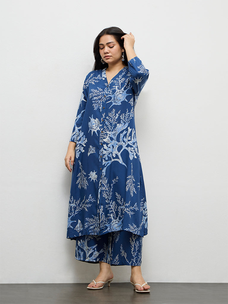 Diza Indigo Sealife Printed Palazzos