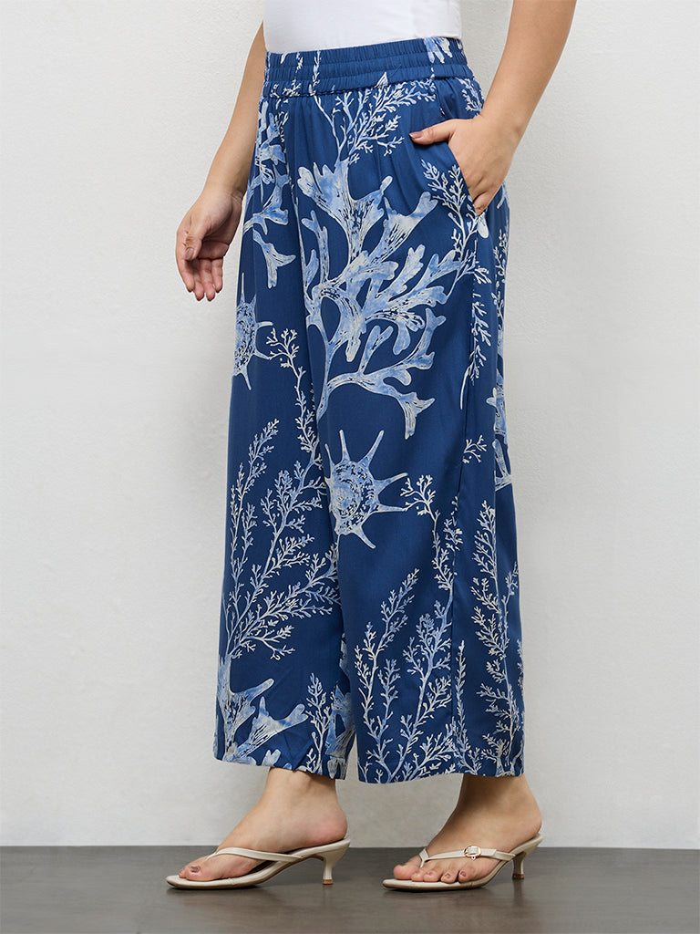Diza Indigo Sealife Printed Palazzos