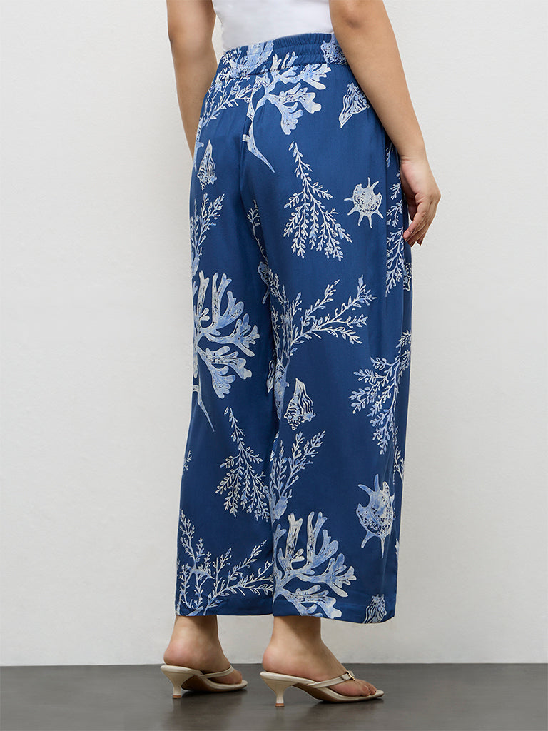 Diza Indigo Sealife Printed Palazzos