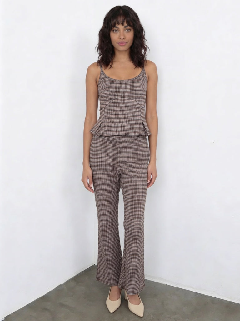 Wardrobe Brown Houndstooth Check Peplum Top