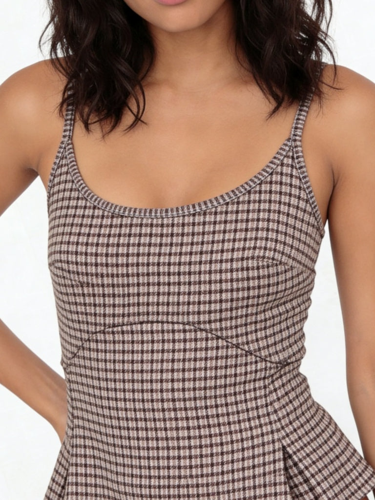 Wardrobe Brown Houndstooth Check Peplum Top