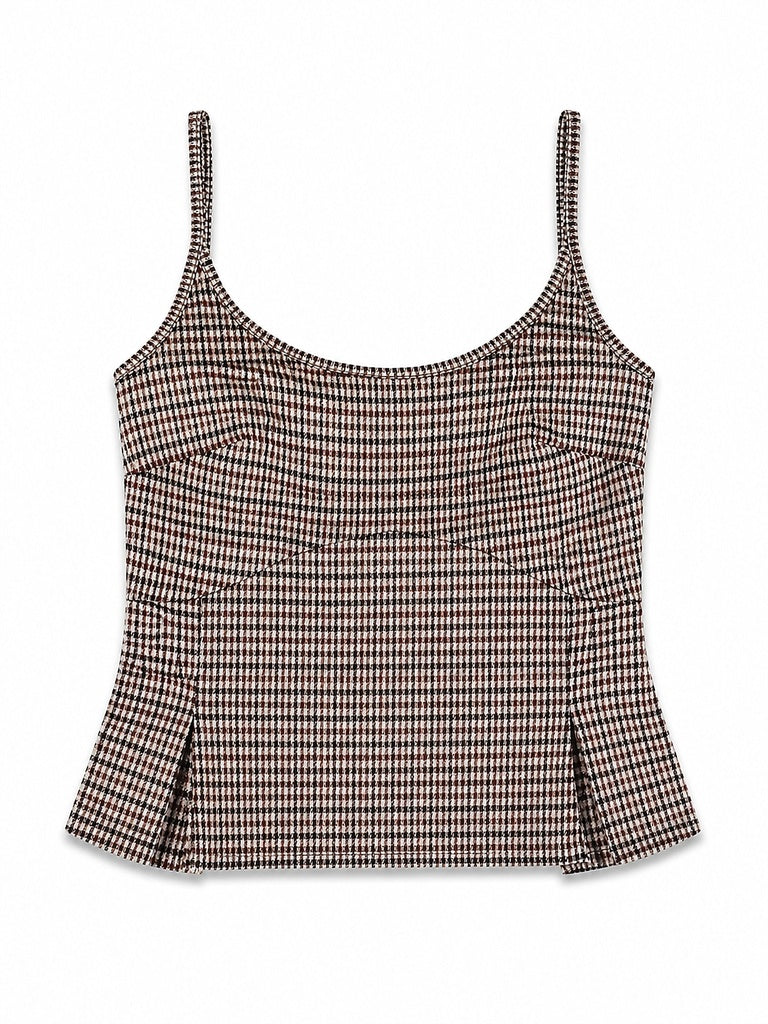 Wardrobe Brown Houndstooth Check Peplum Top