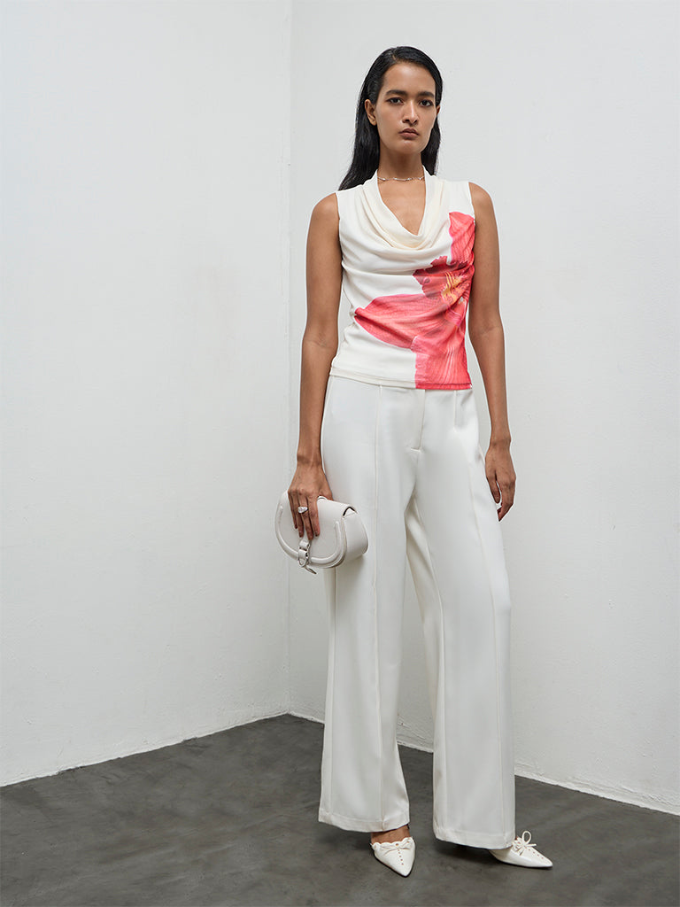 Wardrobe Off-White Floral Print Mesh Top