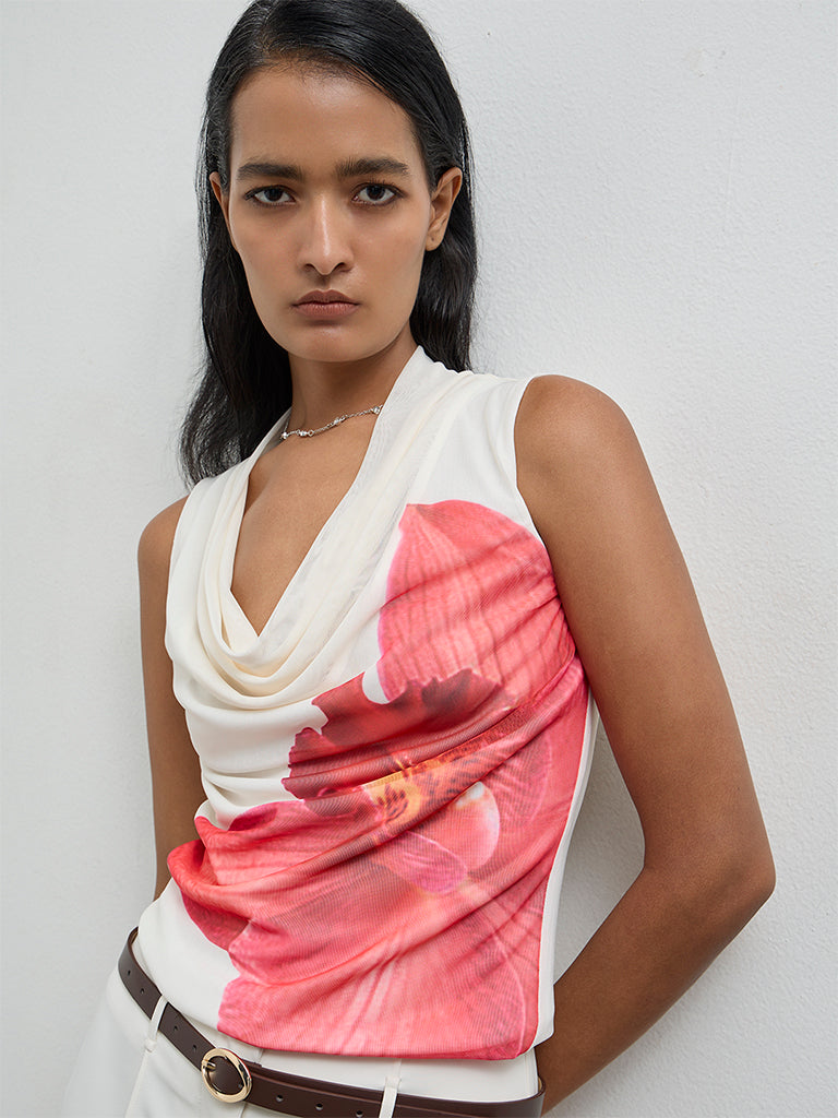 Wardrobe Off-White Floral Print Mesh Top