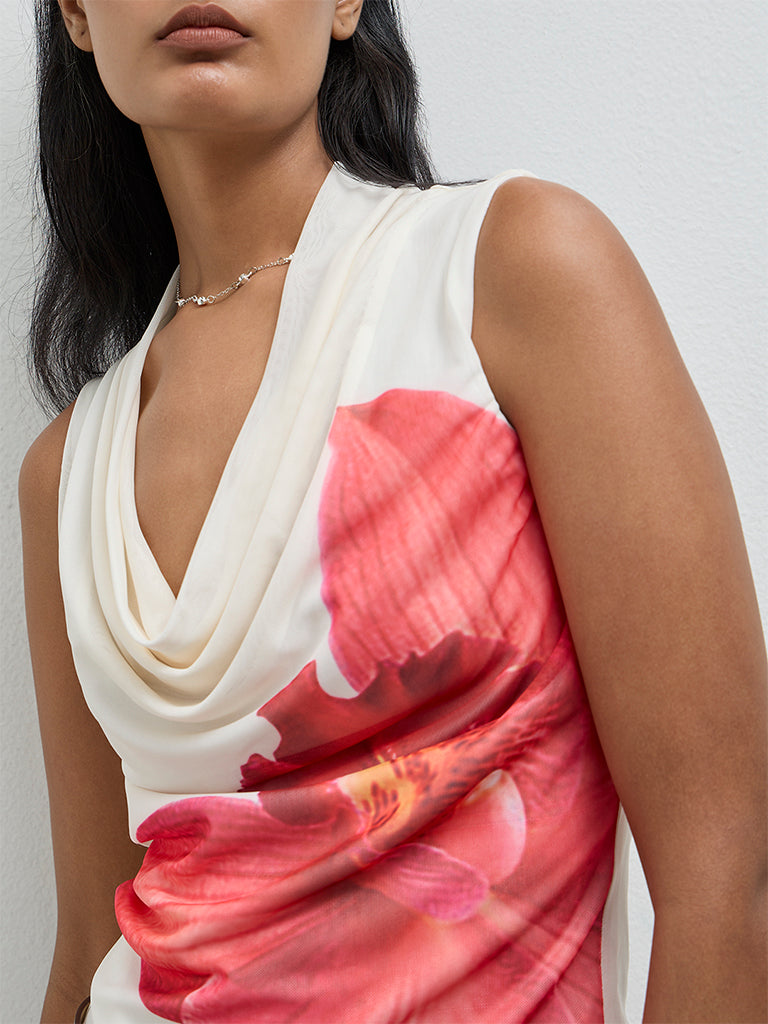 Wardrobe Off-White Floral Print Mesh Top