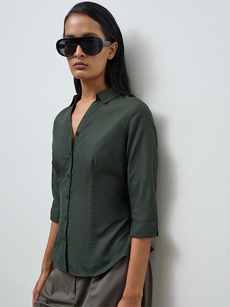 Wardrobe Dark Olive Solid Shirt