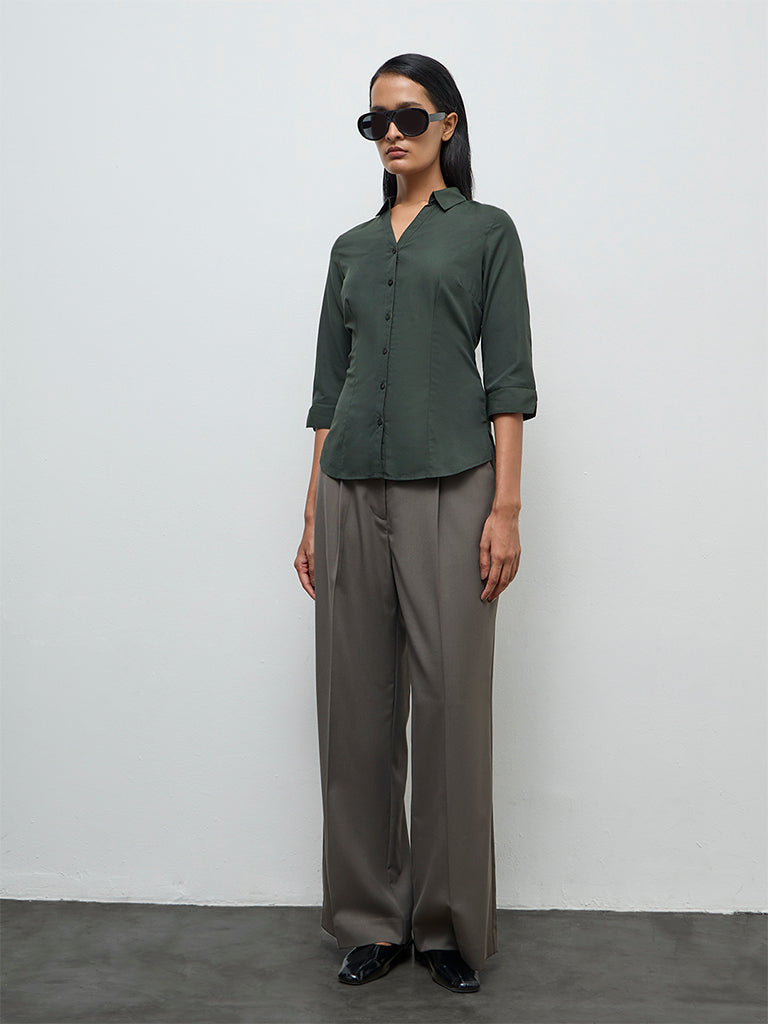 Wardrobe Dark Olive Solid Shirt