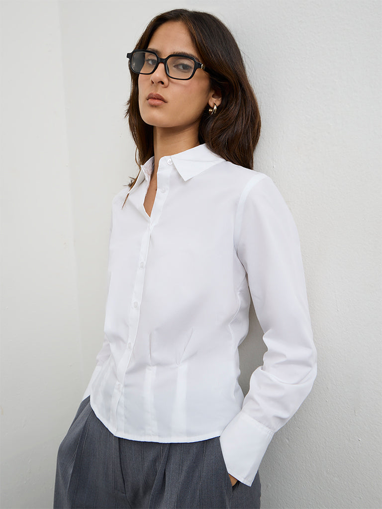 Wardrobe White Solid Shirt