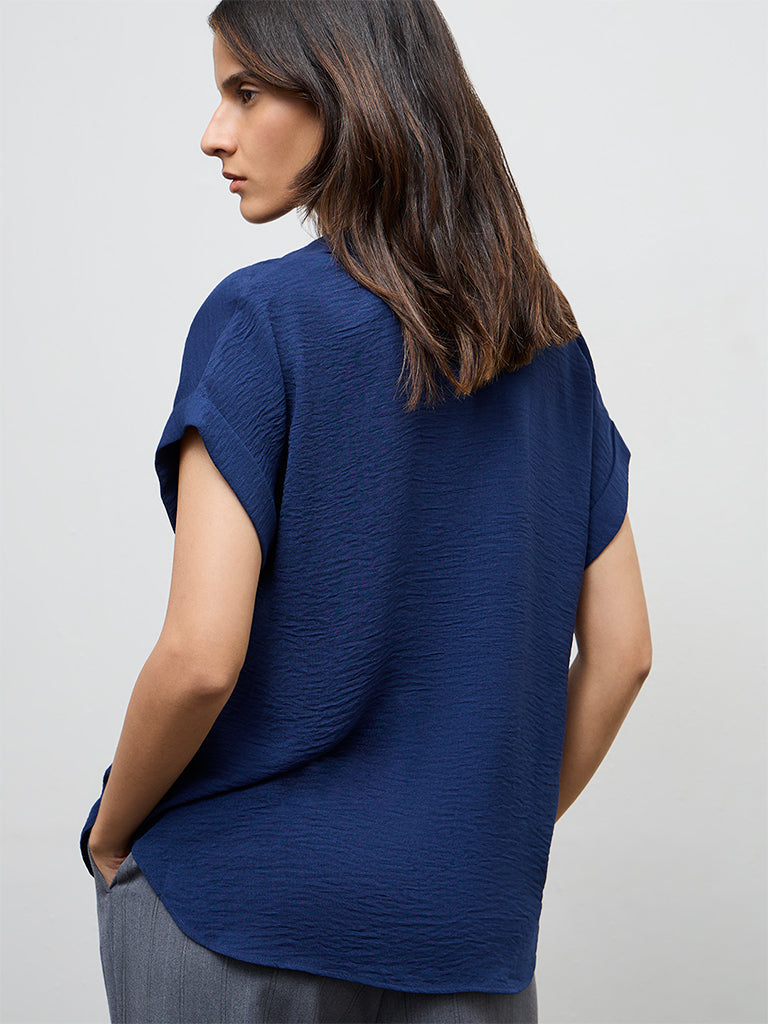 Wardrobe Navy Crinkle-Textured Blouse