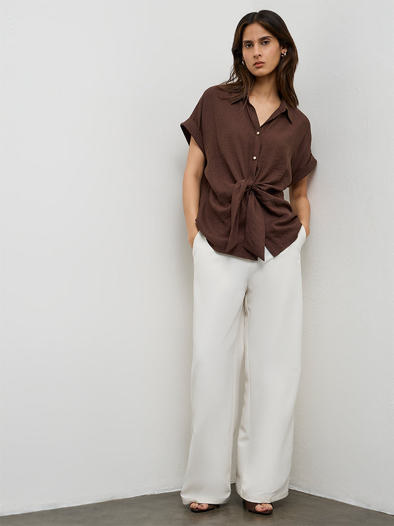 Wardrobe Dark Brown Knot-Detail Blouse