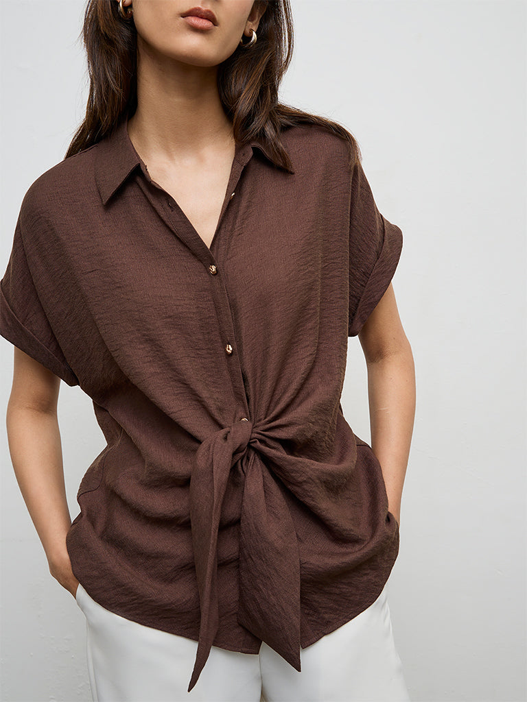 Wardrobe Dark Brown Knot-Detail Blouse