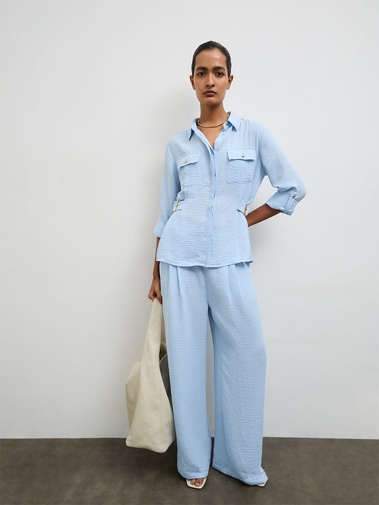 Wardrobe Light Blue Buckle-Detail Shirt