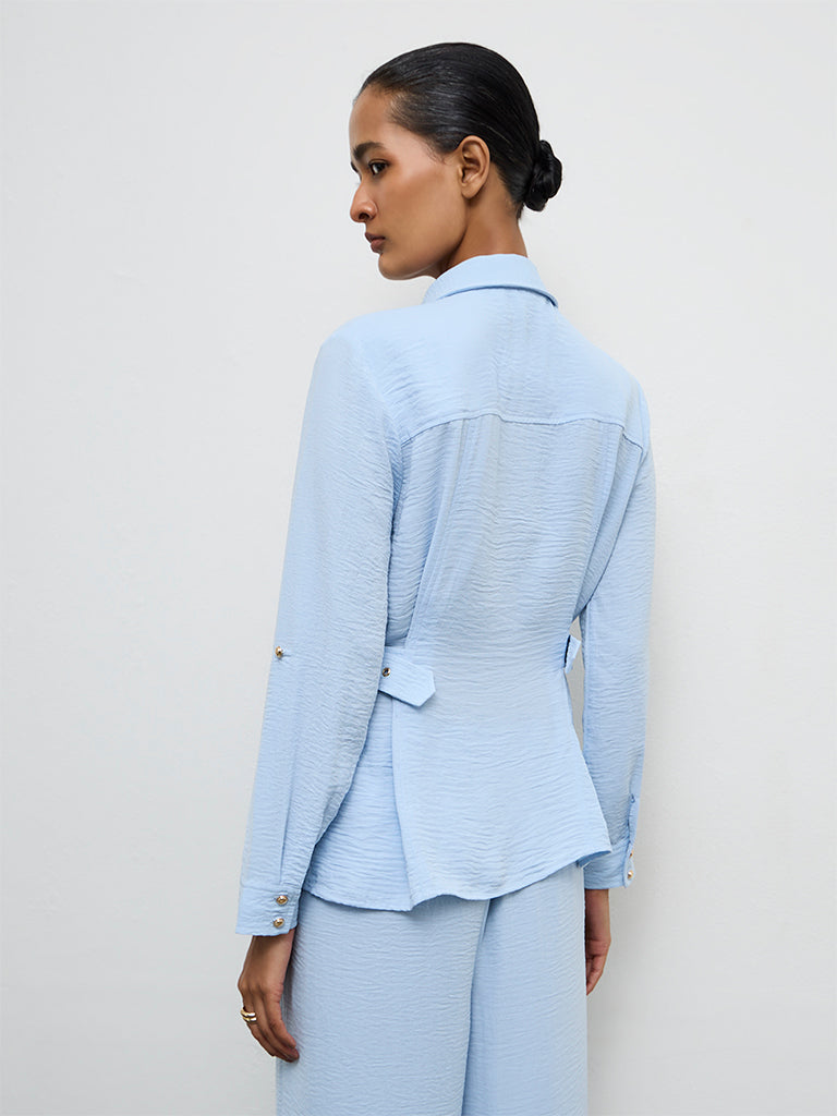 Wardrobe Light Blue Buckle-Detail Shirt