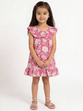 Utsa Kids Girls Pink Floral Printed Cotton Dress - (2-8 yrs)
