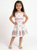 Utsa Kids Girls White Floral Embroidered Cotton Tiered Dress - (2-8 yrs)